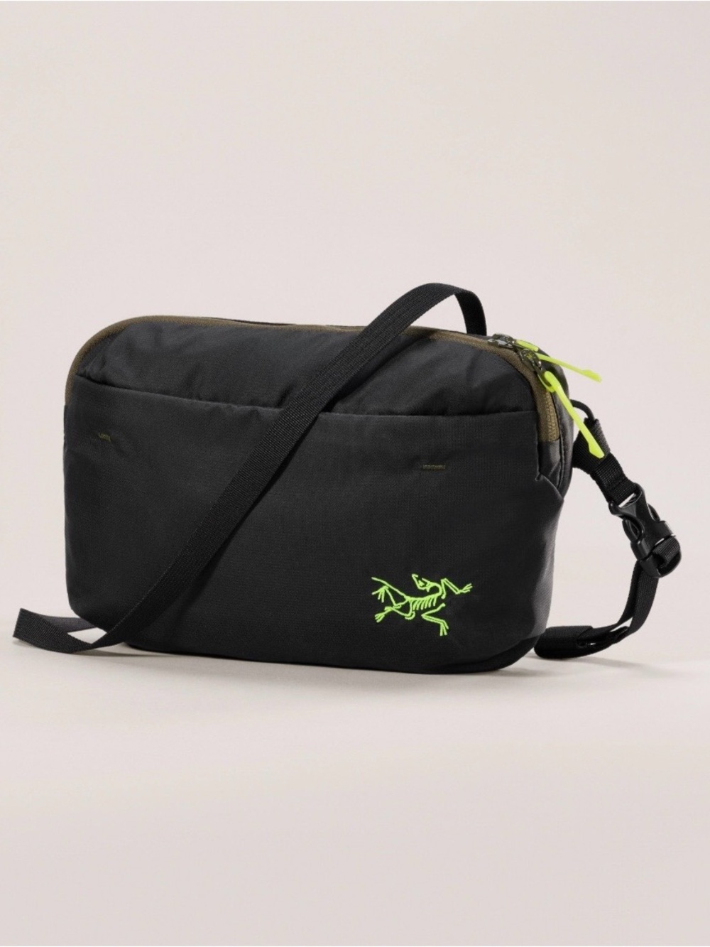 Arc'teryx Heliad Crossbody Bag, Black with neon green logo & zipper pulls